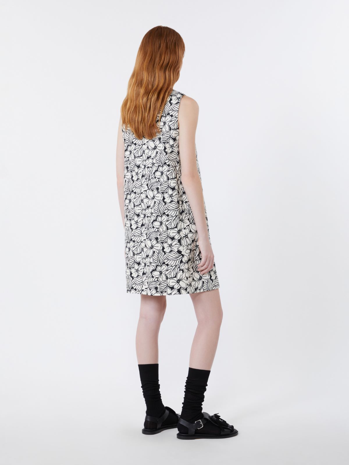 Printed cotton basketweave A-line dress - BLACK - Max Mara - 3