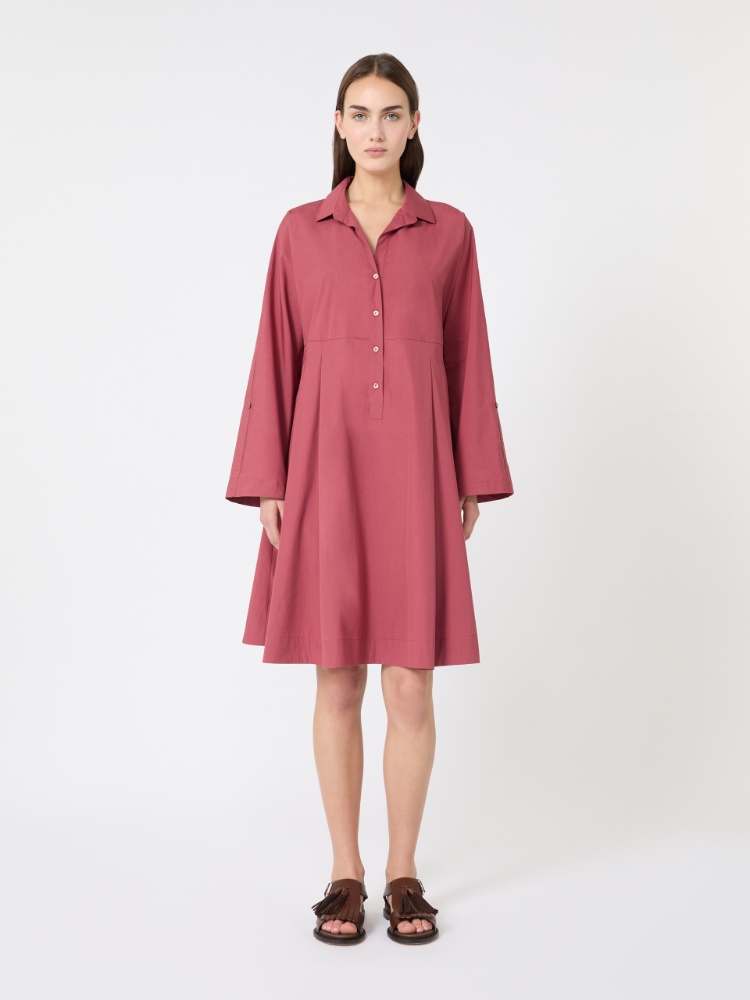 Flared cotton-poplin dress - CHERRY - 2