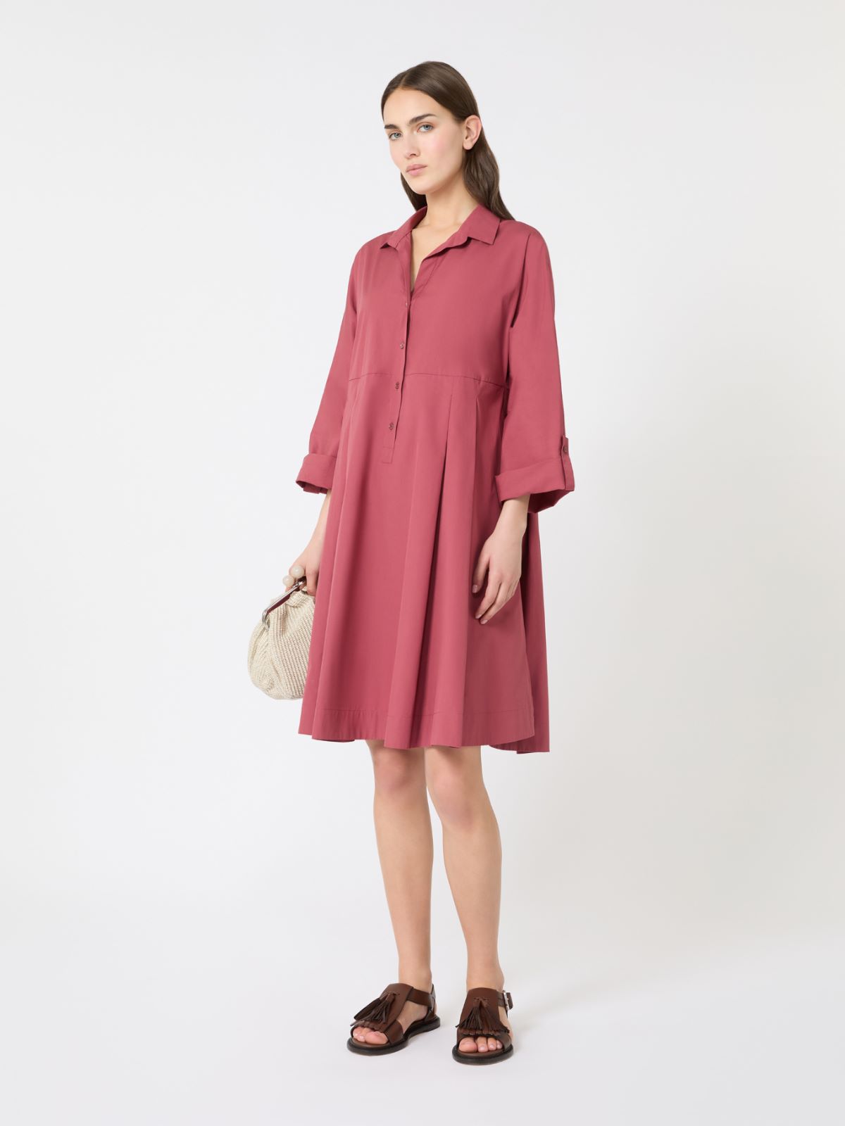 Flared cotton-poplin dress - CHERRY