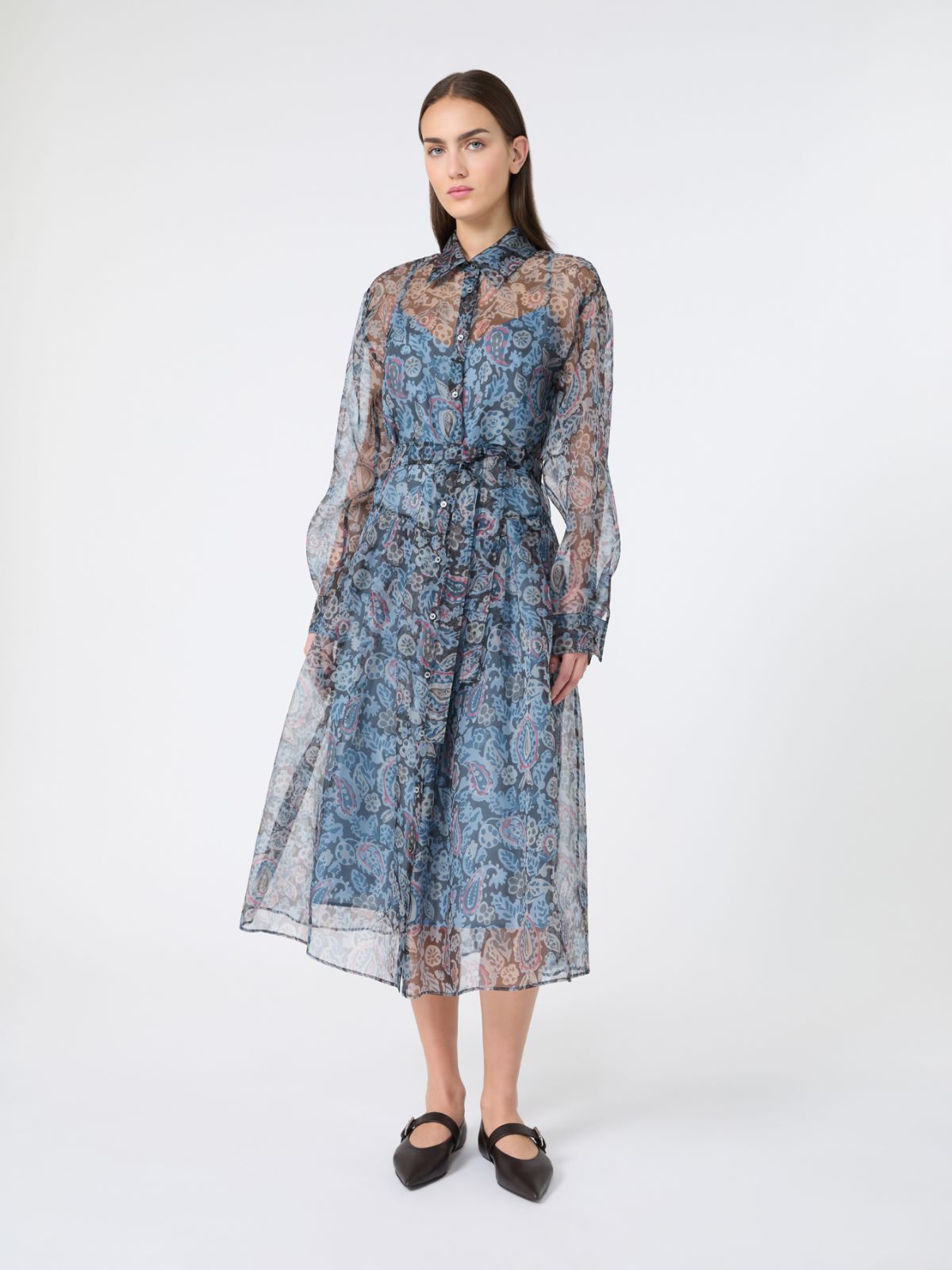 Printed silk shirt dress - LIGHT BLUE - Max Mara - 5