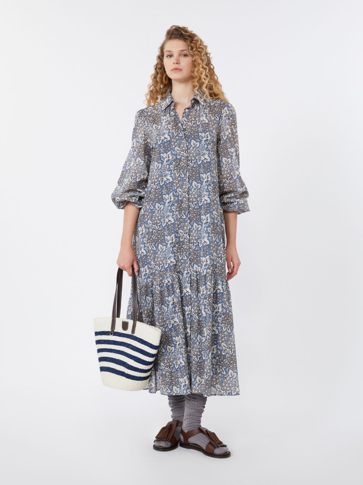 Voile patterned shirt dress - NAVY - Max Mara