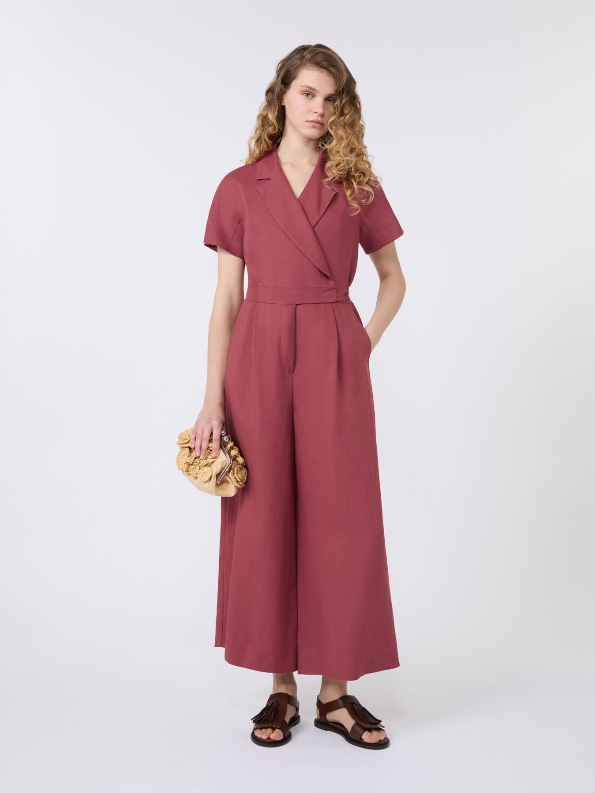 Viscose and linen batavia jumpsuit - CHERRY - Max Mara