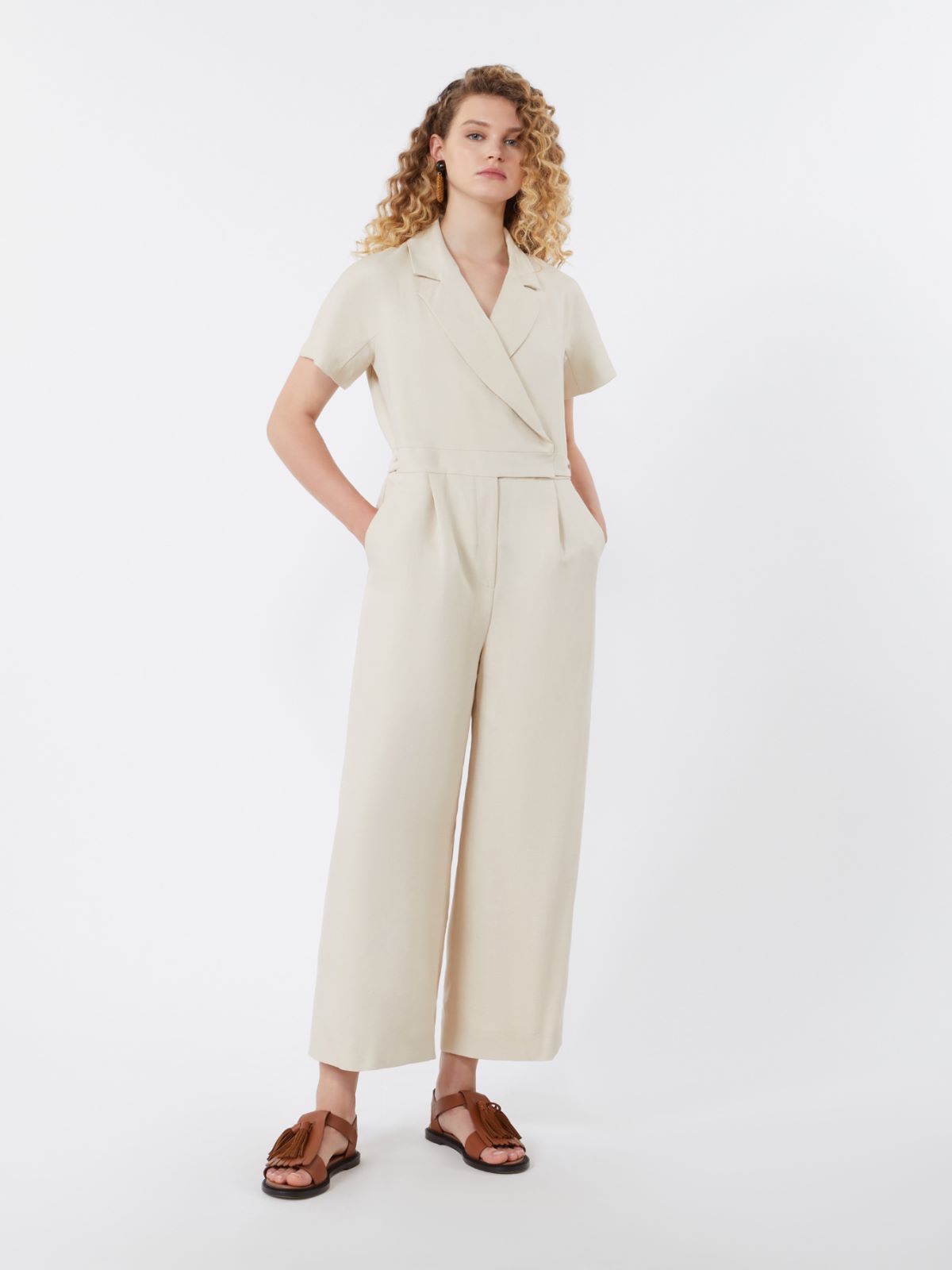 Viscose and linen batavia jumpsuit - BEIGE - Max Mara