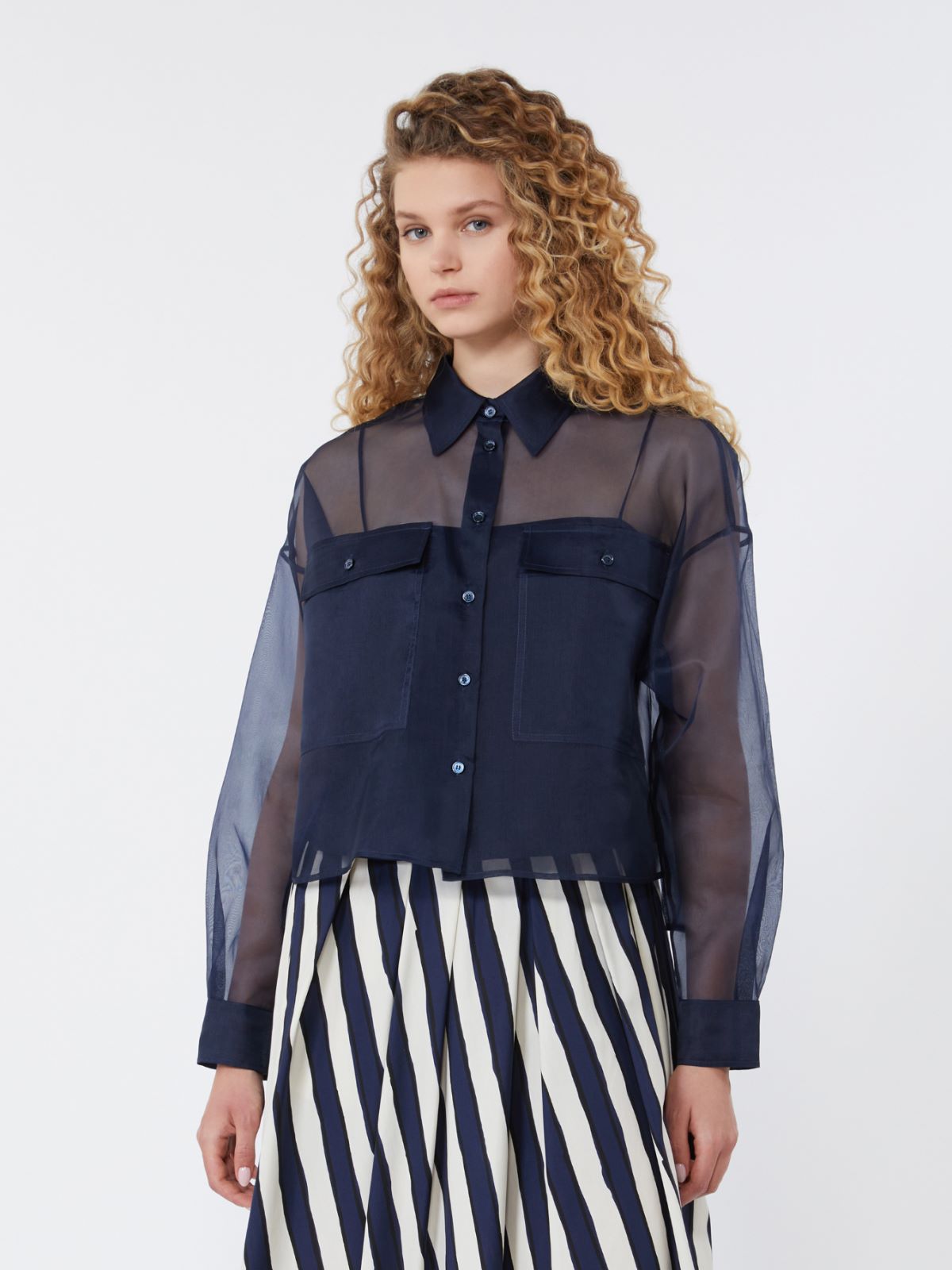 Silk organza shirt - NAVY - Max Mara - 2