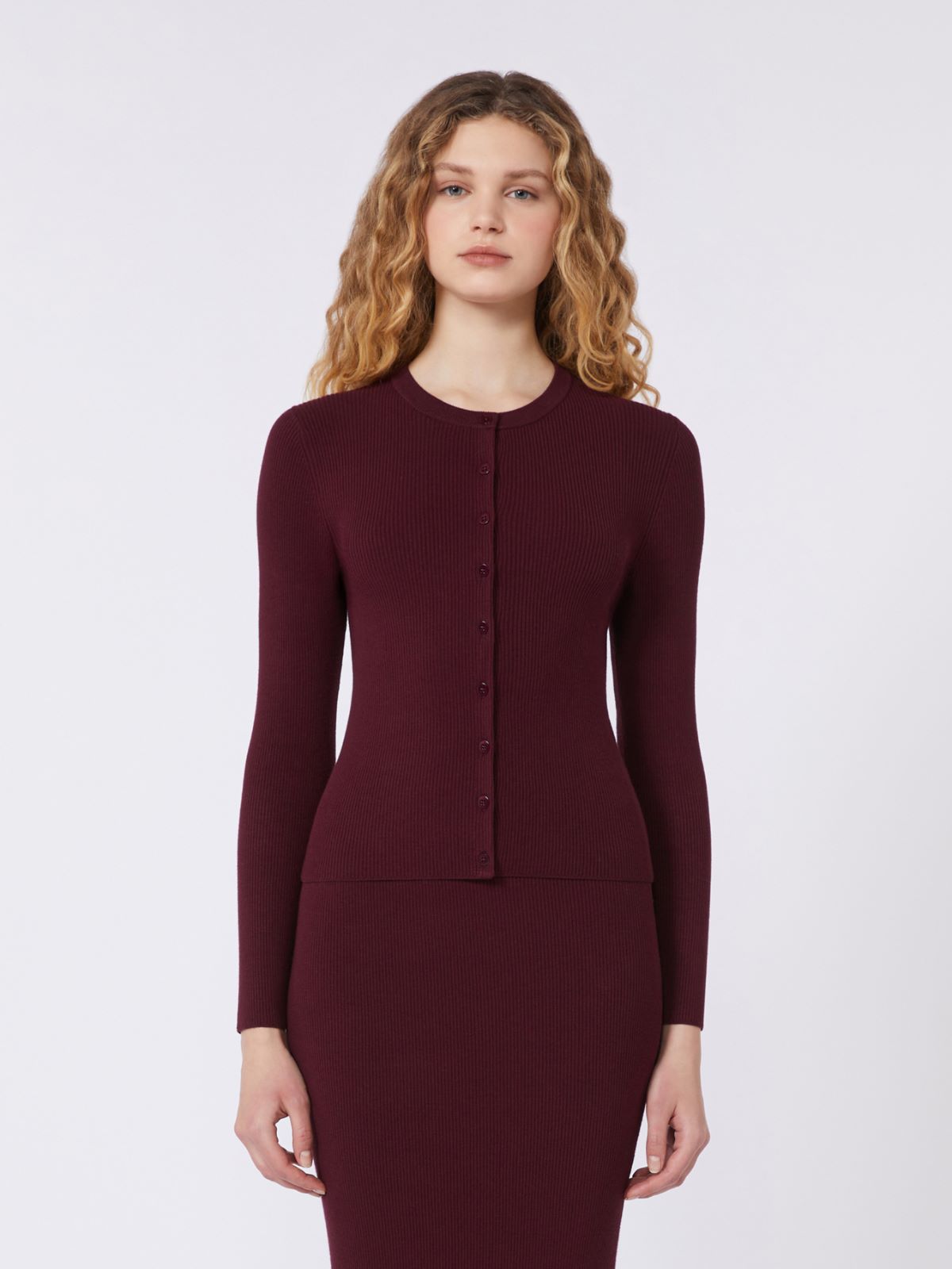Rib-knit viscose cardigan - BORDEAUX - Max Mara - 5