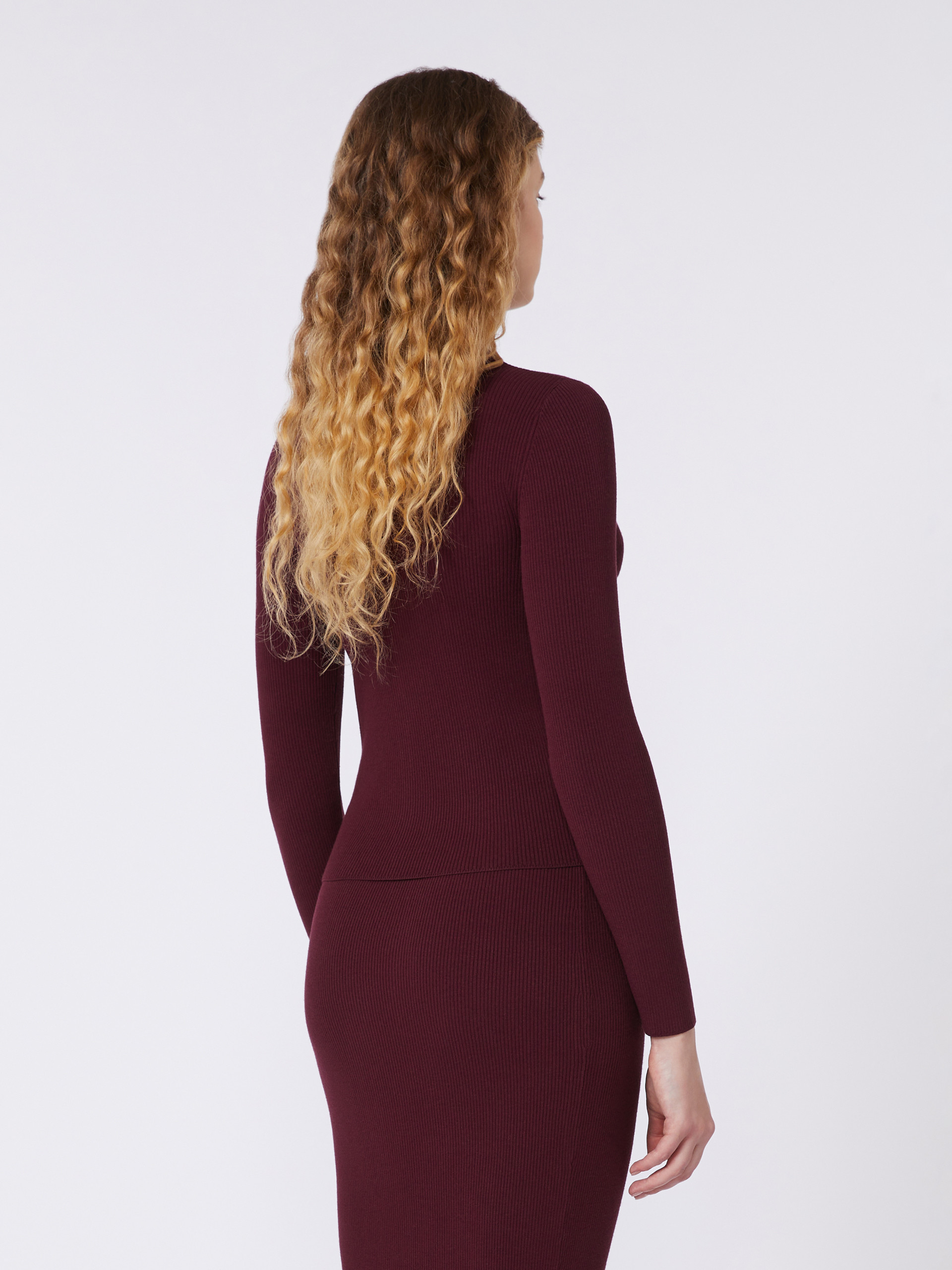 Rib-knit viscose cardigan - BORDEAUX - Max Mara - 3