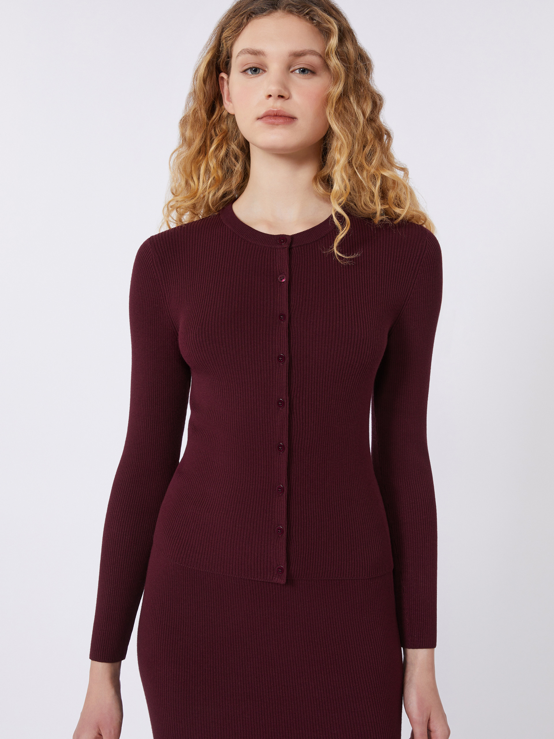 Rib-knit viscose cardigan - BORDEAUX - Max Mara - 4