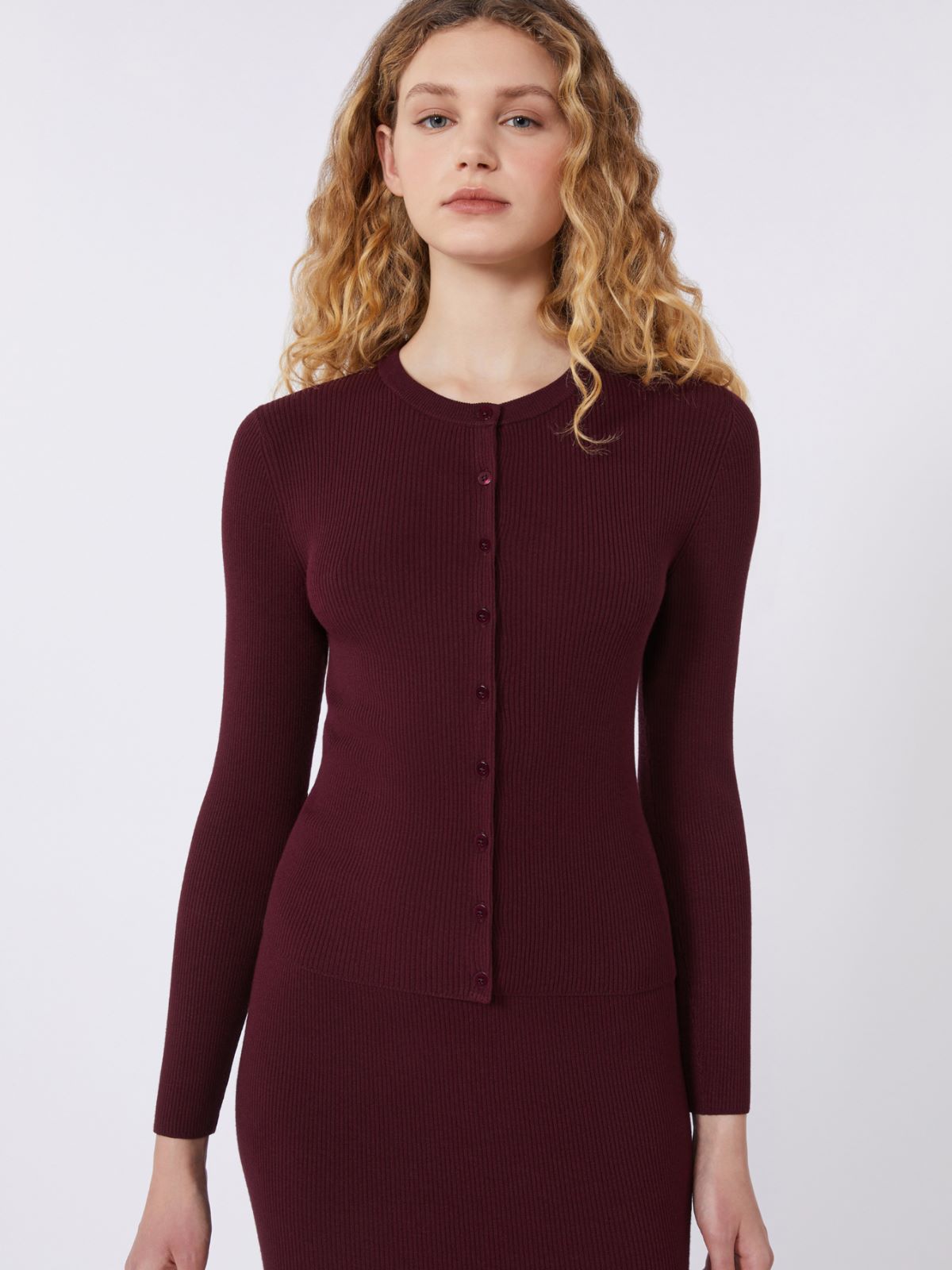 Rib-knit viscose cardigan - BORDEAUX - Max Mara - 5