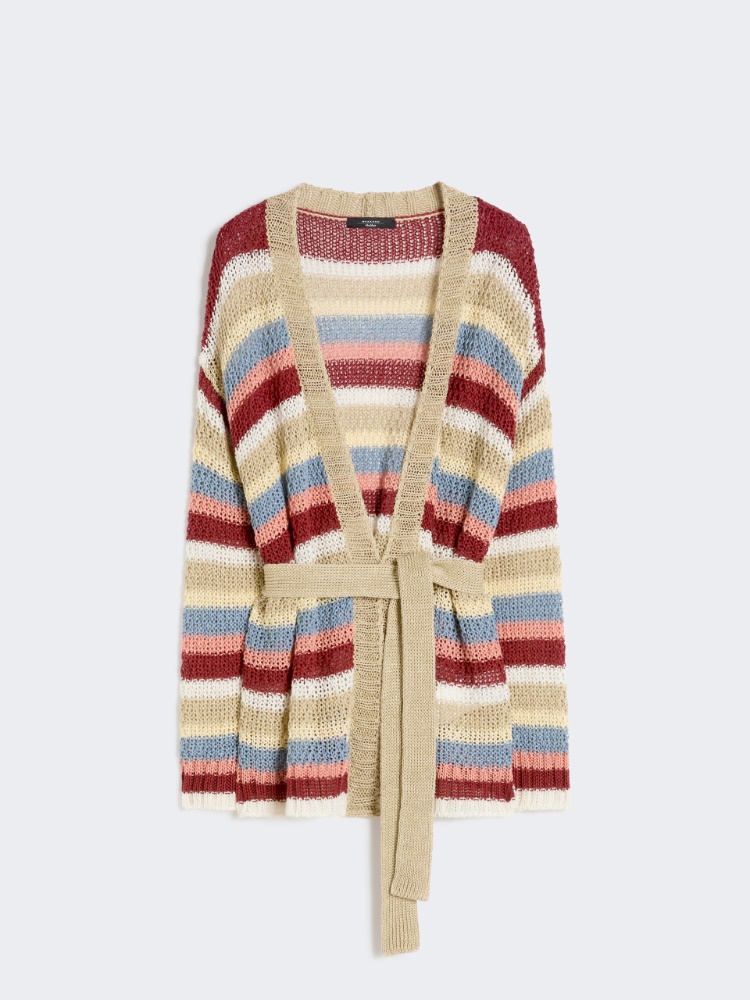 Linen yarn cardigan with belt - CHERRY - Max Mara