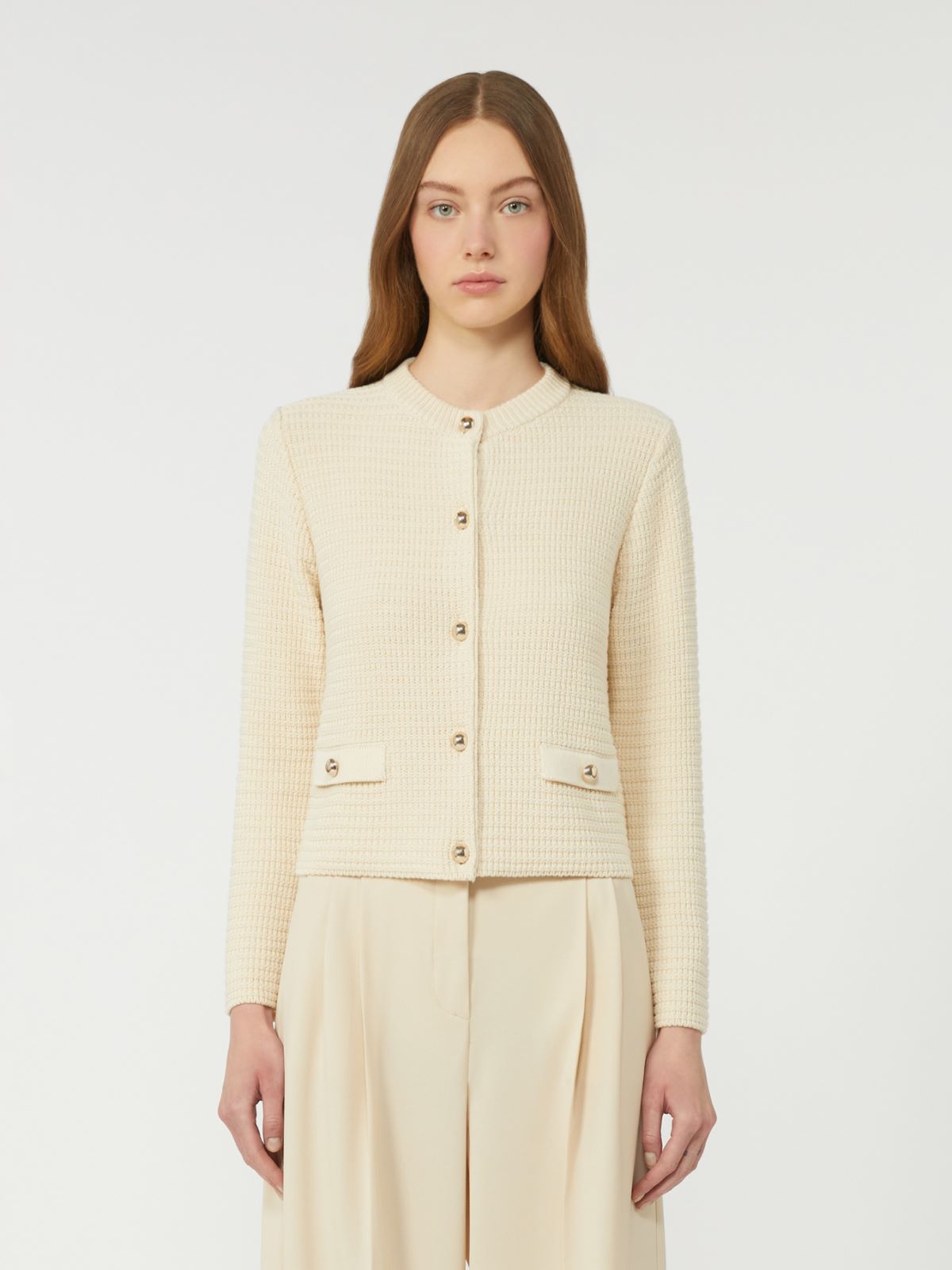 Cropped cotton cardigan - ECRU - Max Mara - 5