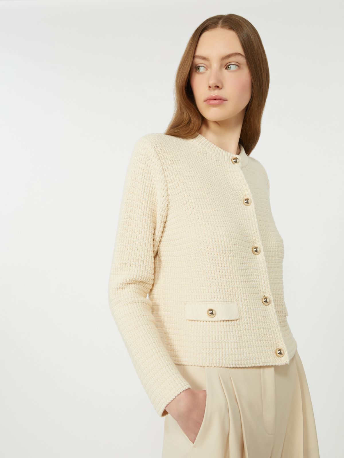 Cropped cotton cardigan - ECRU - Max Mara - 5