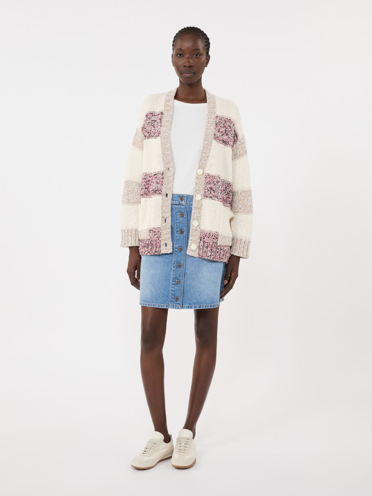 Striped wool and cotton cardigan - SAND - Max Mara - 5