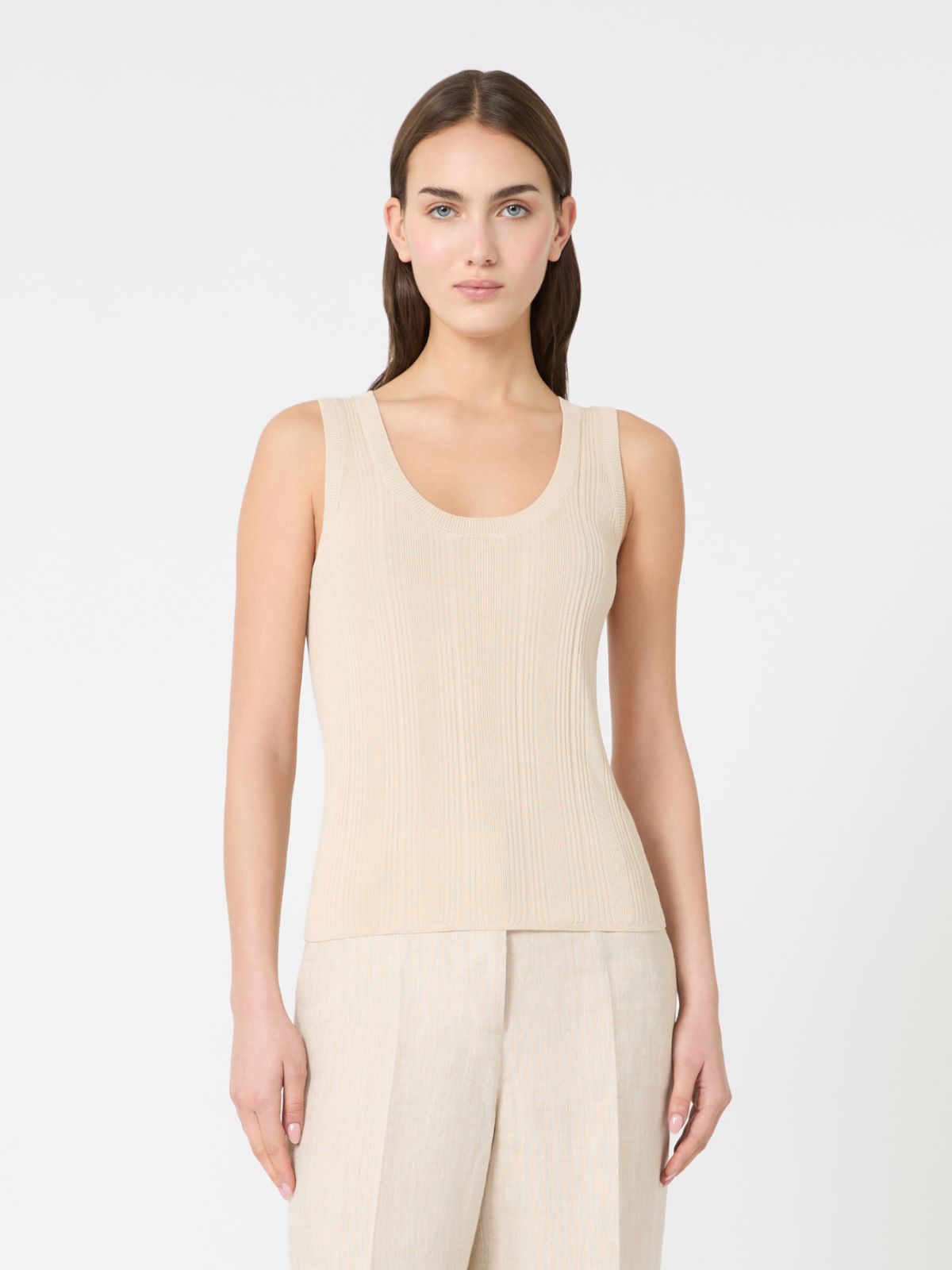 Top bez rękawów z przędzy wiskozowej - BEŻOWY - Max Mara - 2