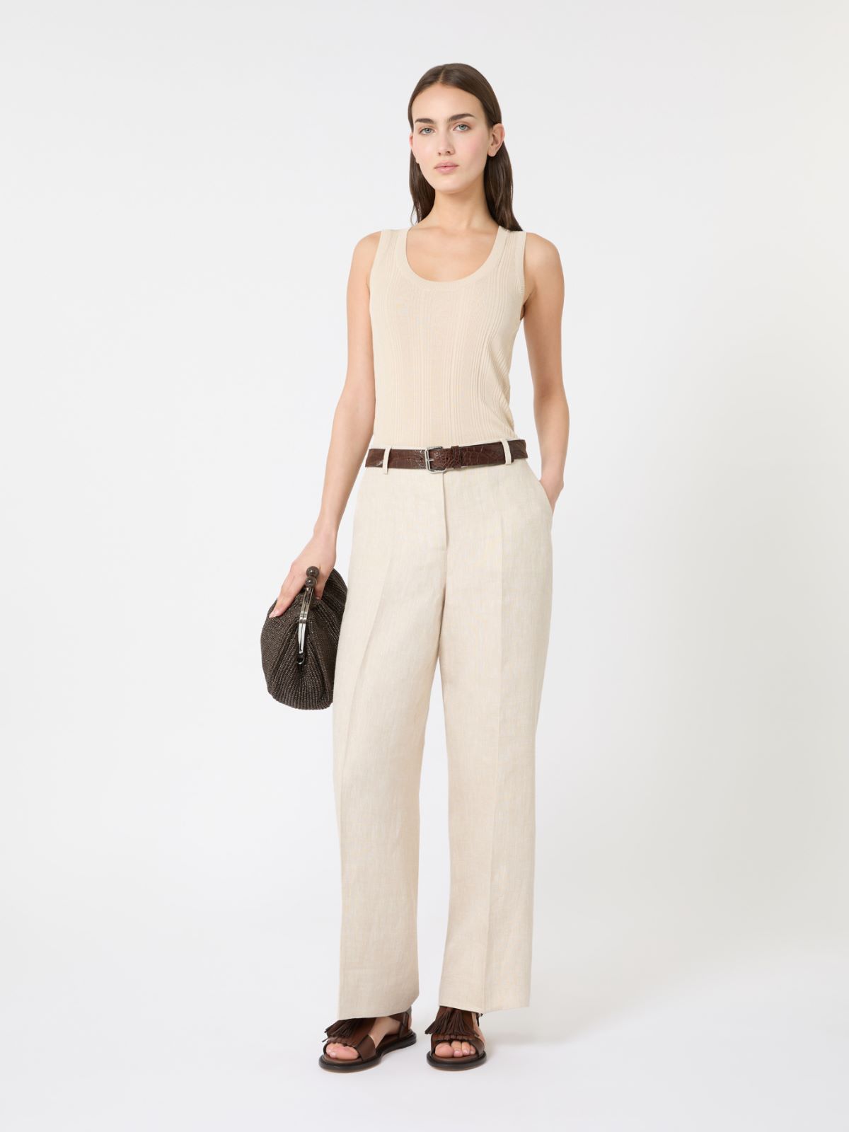 Top bez rękawów z przędzy wiskozowej - BEŻOWY - Max Mara