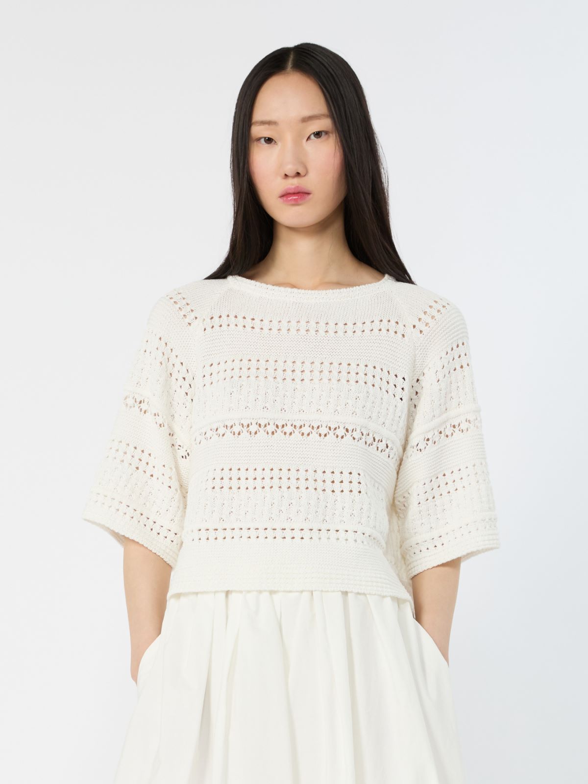 Crochet cotton sweater - IVORY - 2