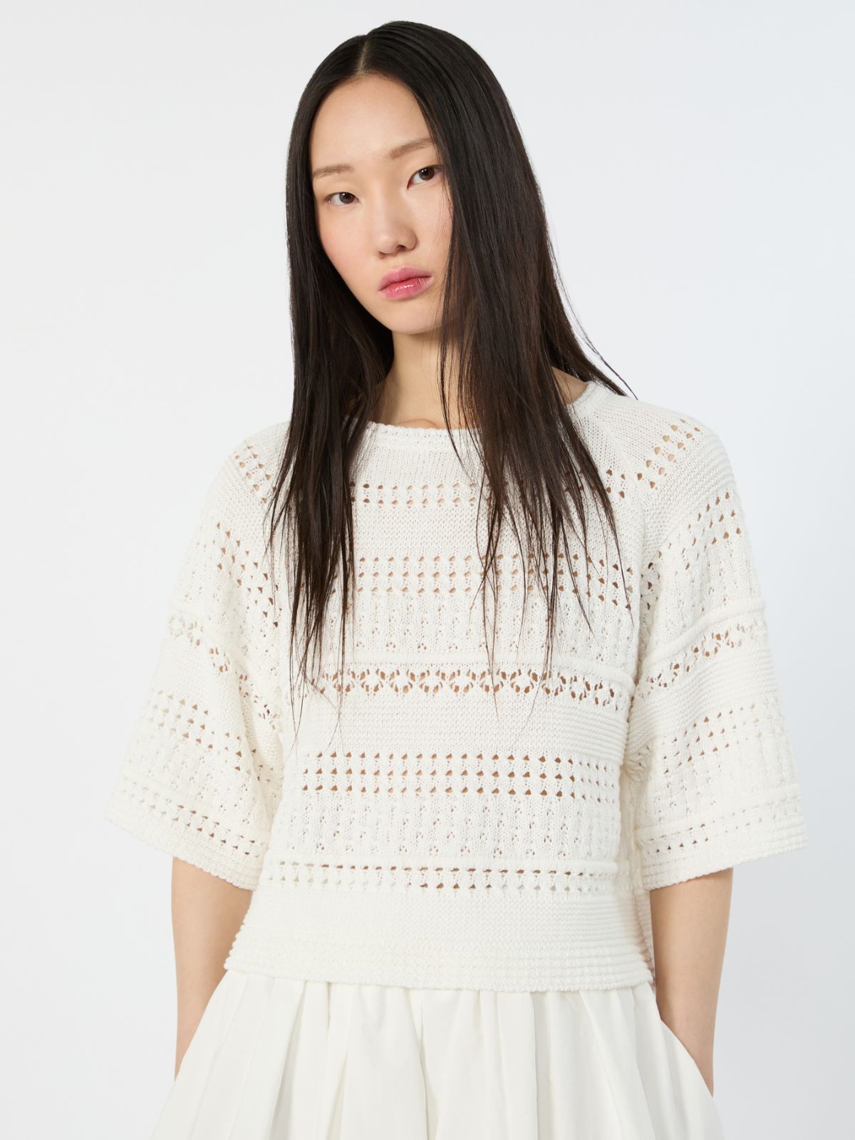 Crochet cotton sweater - IVORY - 4