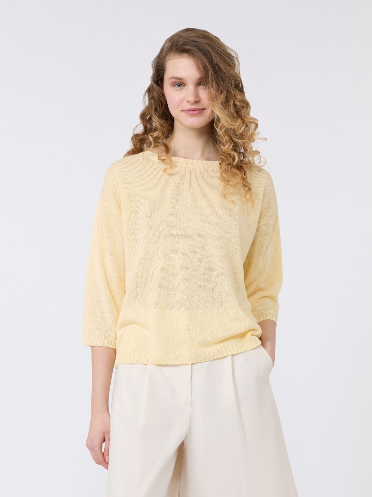 Linen yarn oversize jumper - LIGHT YELLOW - Max Mara - 2