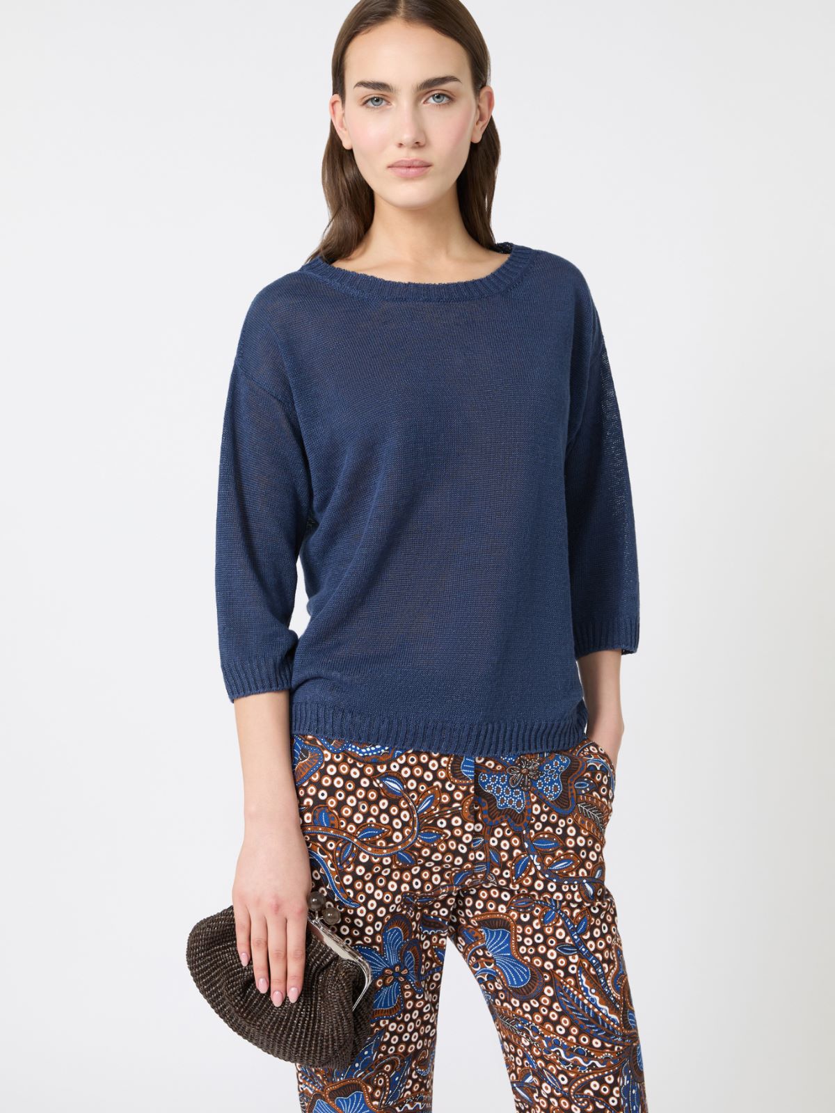 Linen yarn oversize jumper - NAVY - Max Mara - 4
