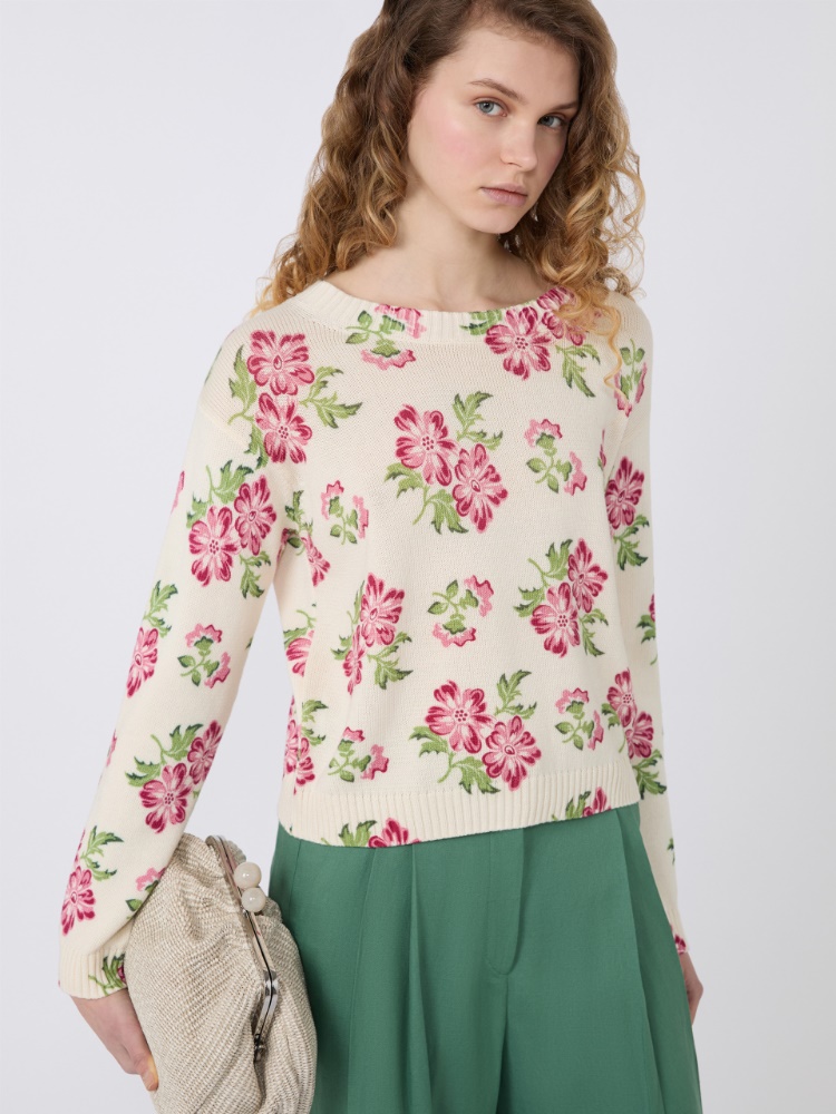 Floral printed cotton jumper - ECRU - Max Mara - 4