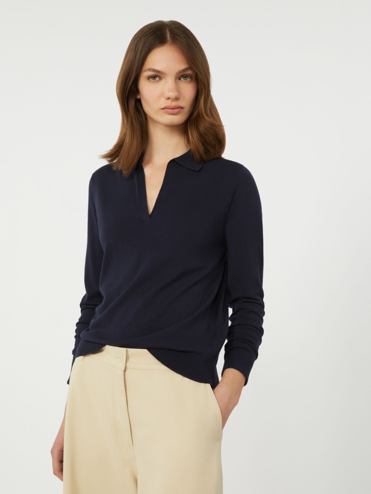 Viscose polo-neck sweater - NAVY - Max Mara - 5