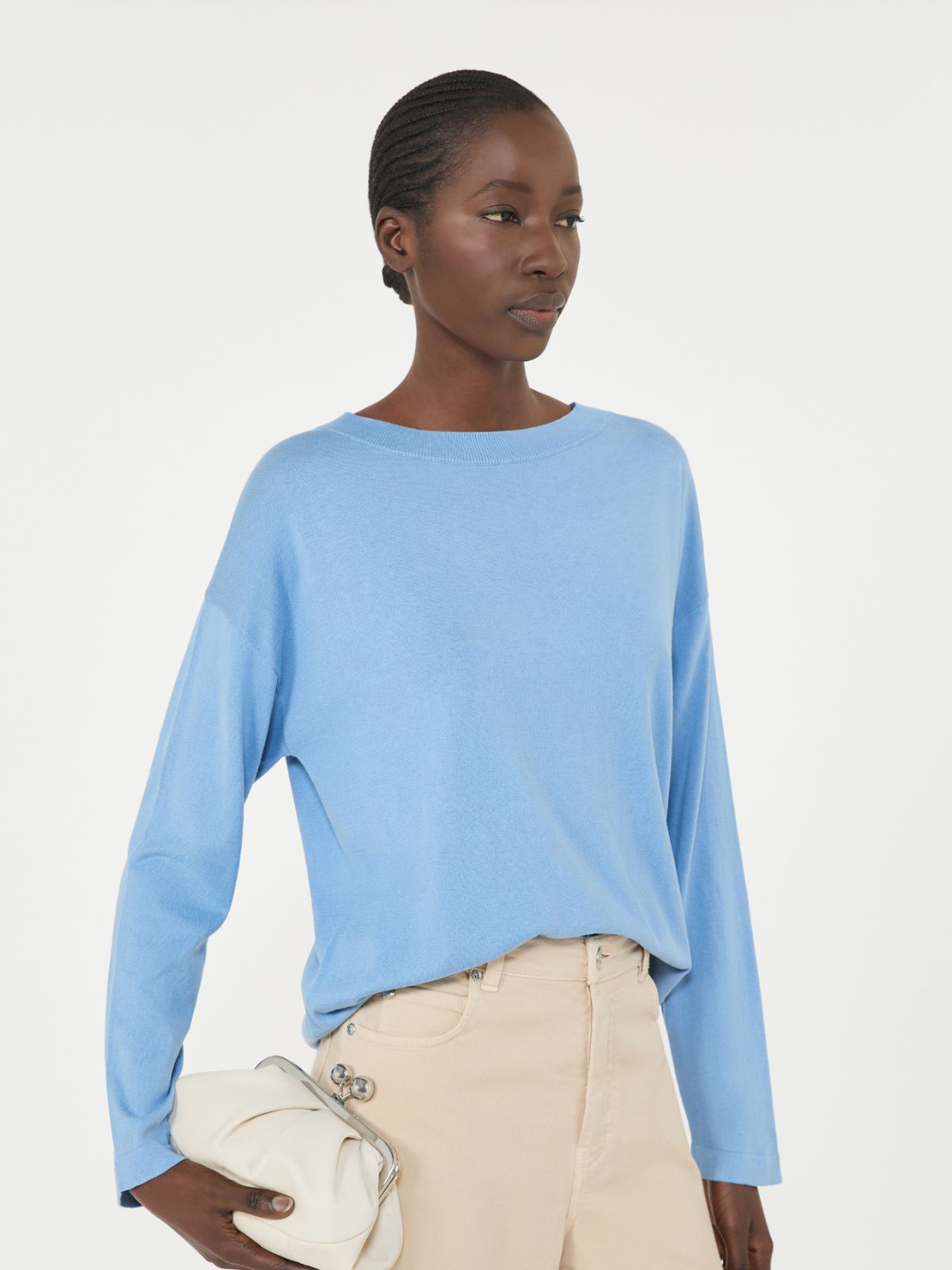 Silk and cotton yarn sweater - LIGHT BLUE - Max Mara - 5