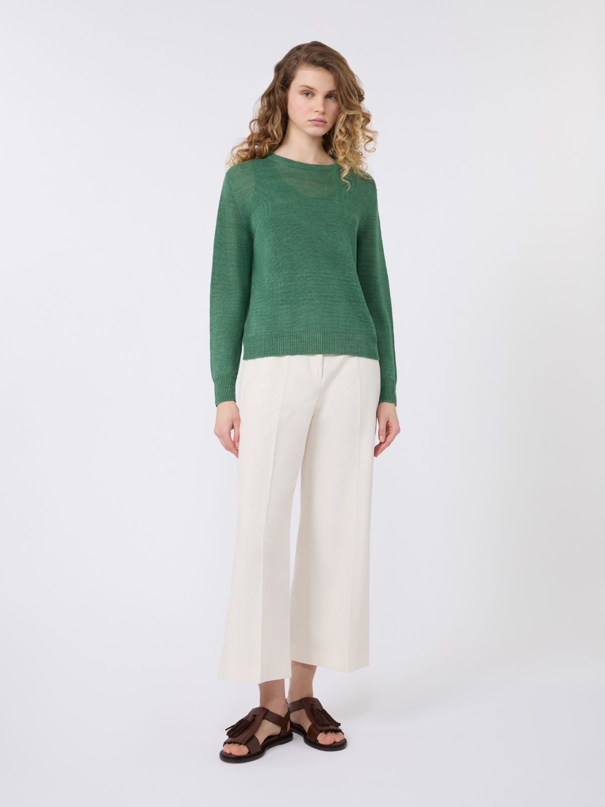 Linen yarn jumper - GREEN