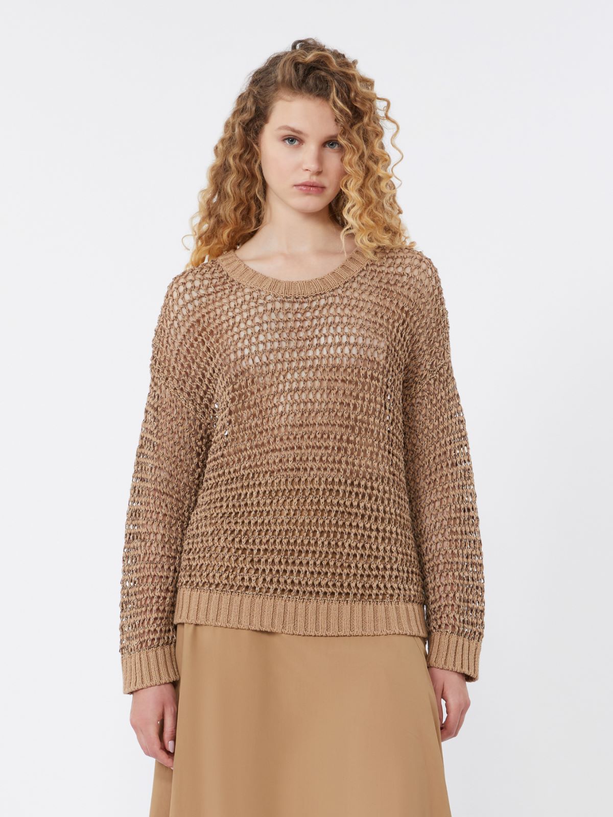 Linen and cotton yarn mesh jumper - TOBACCO - Max Mara - 2