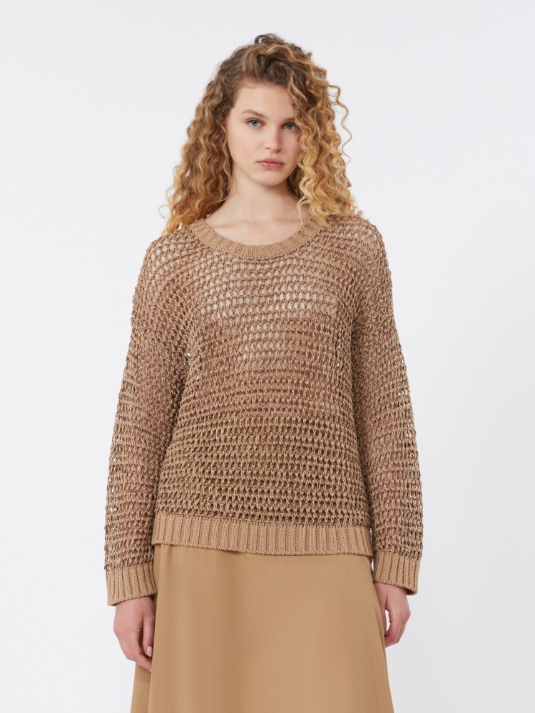 Linen and cotton yarn mesh jumper - TOBACCO - Max Mara - 2