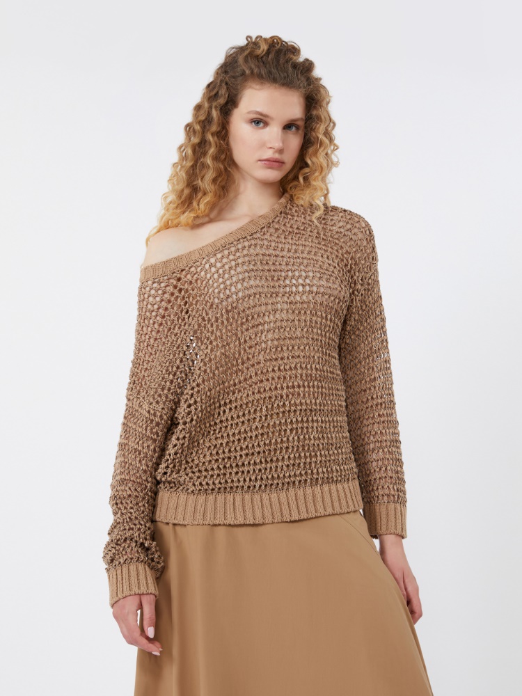 Linen and cotton yarn mesh jumper - TOBACCO - Max Mara - 4