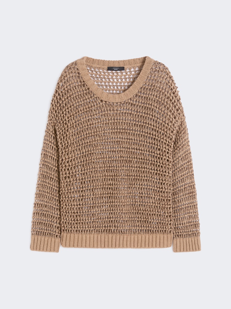 Linen and cotton yarn mesh jumper - TOBACCO - Max Mara - 5
