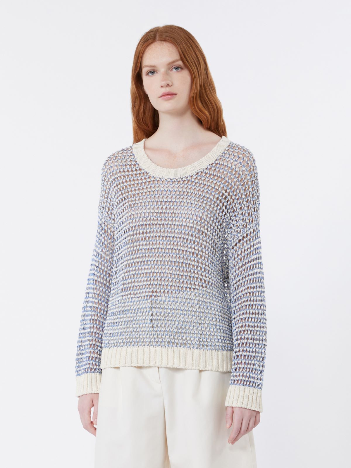 Linen and cotton yarn mesh jumper - LIGHT BLUE - Max Mara - 10