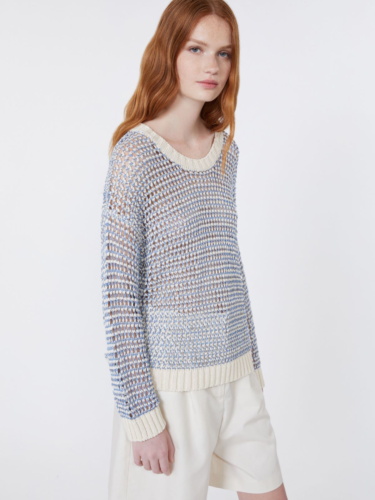 Linen and cotton yarn mesh jumper - LIGHT BLUE - Max Mara - 10