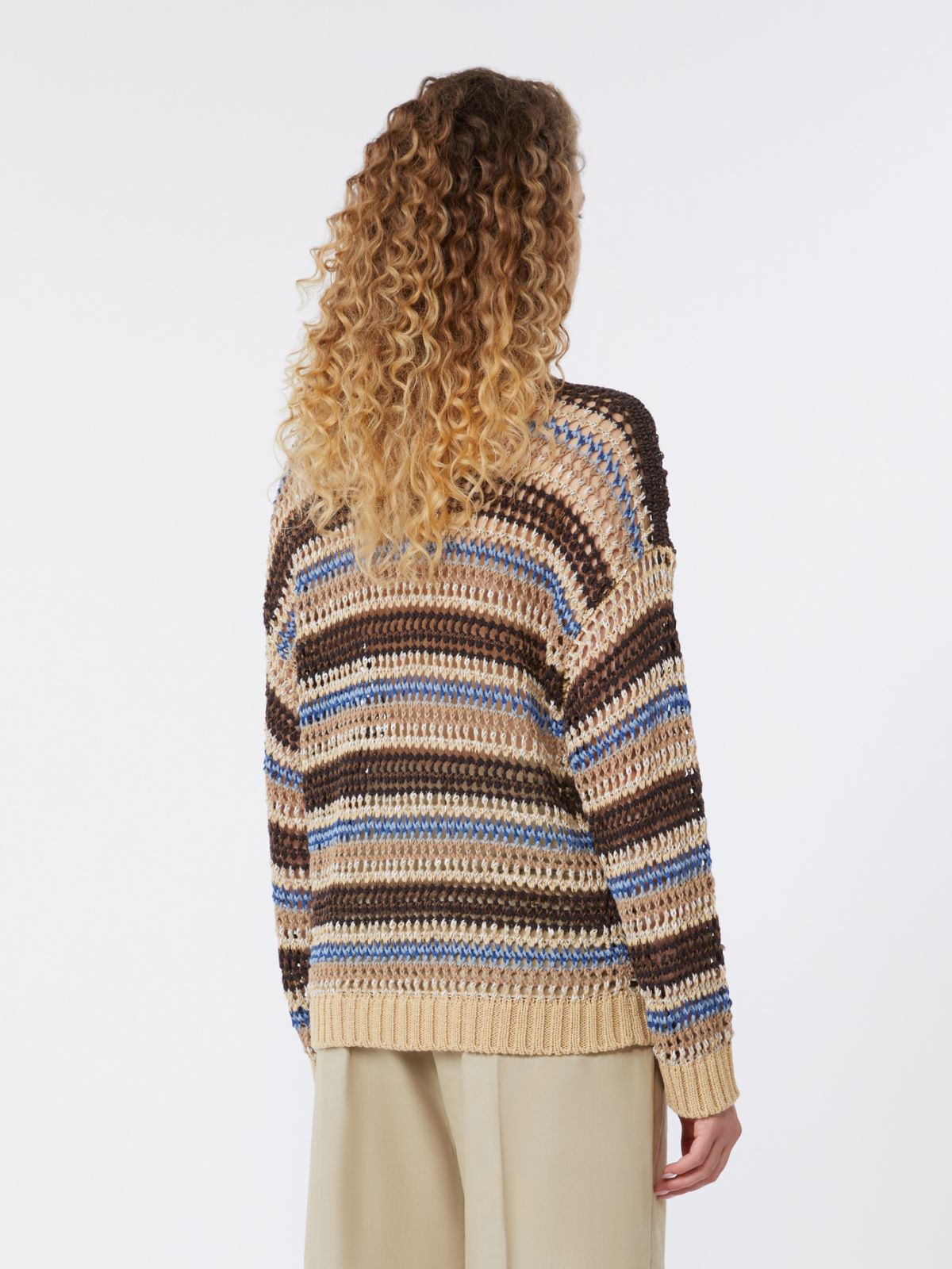 Linen and cotton yarn mesh jumper - BROWN - Max Mara - 3