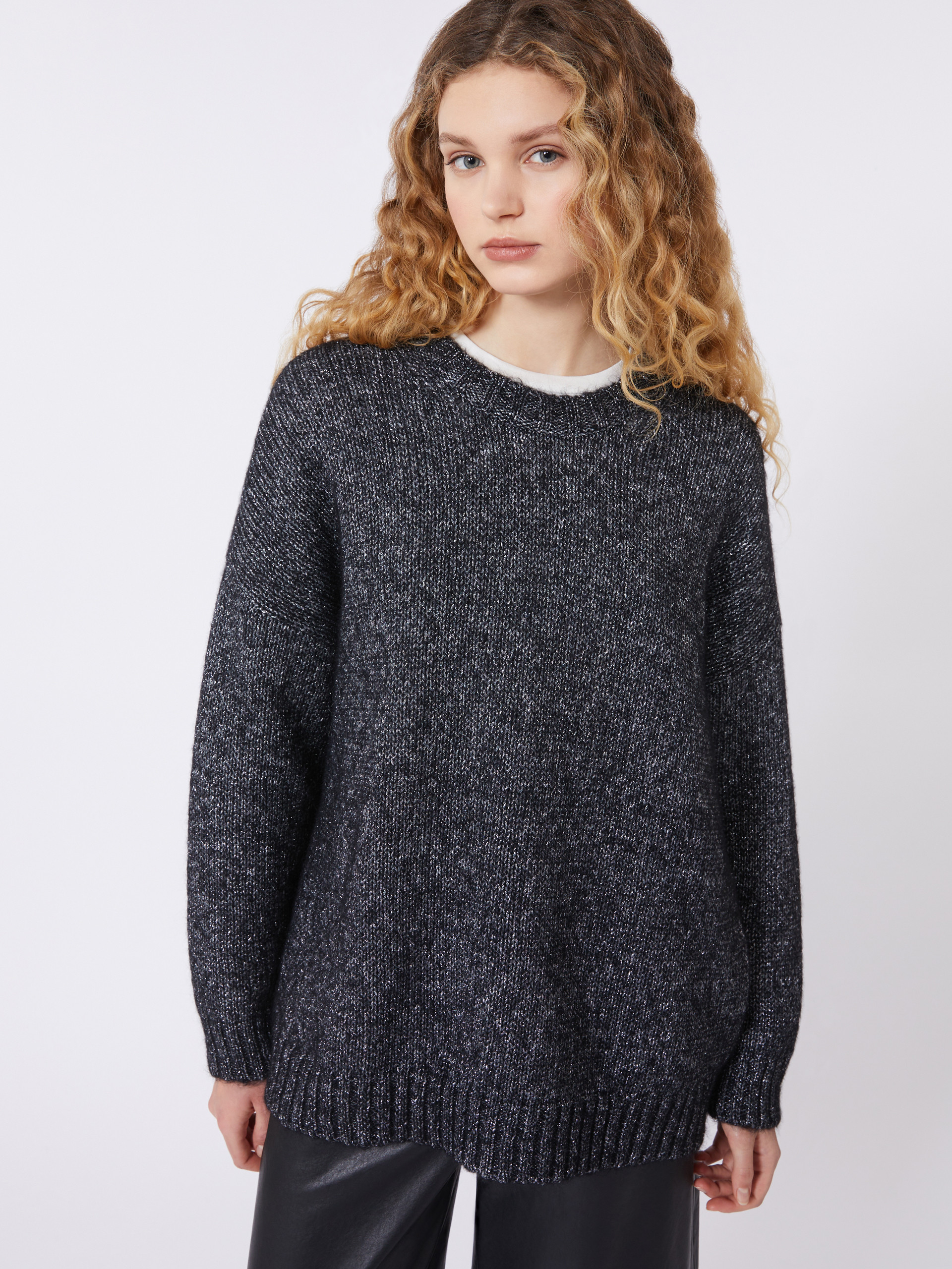 Oversized mohair and lurex sweater - DARK GREY - Max Mara - 4