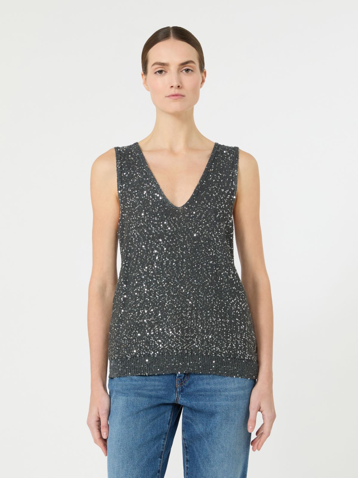 Sleeveless jumper with sequins - DARK GREY - Max Mara - 5
