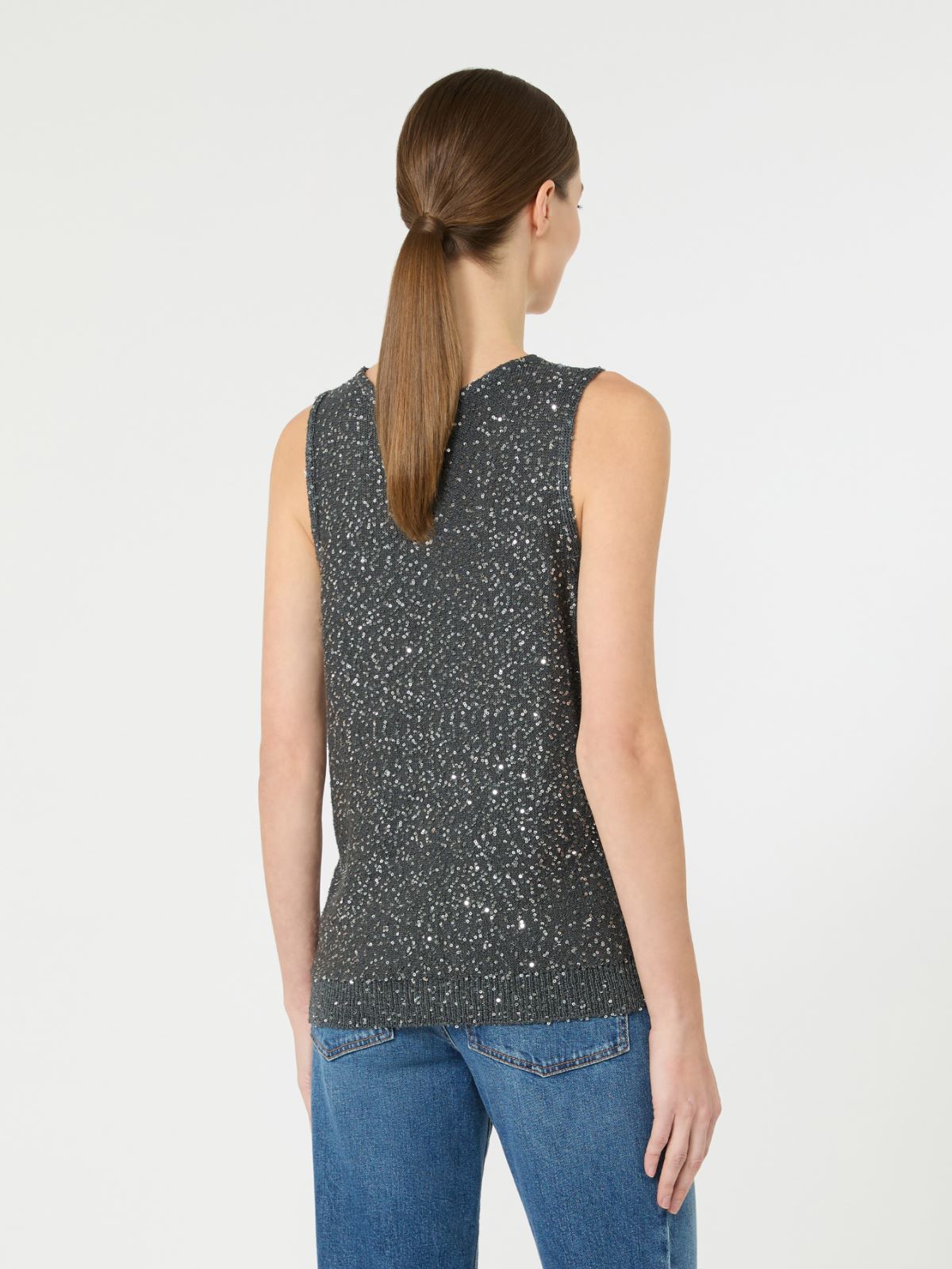 Sleeveless jumper with sequins - DARK GREY - Max Mara - 5