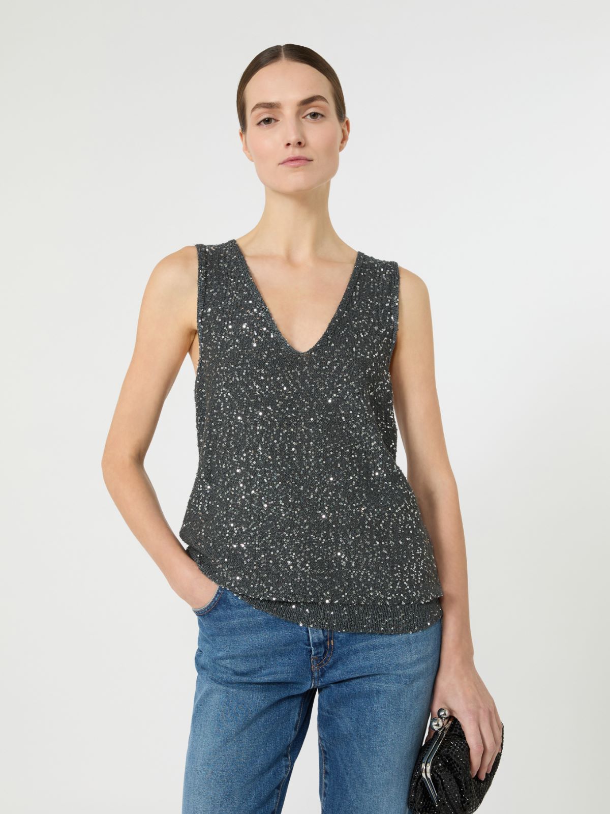 Sleeveless jumper with sequins - DARK GREY - Max Mara - 5