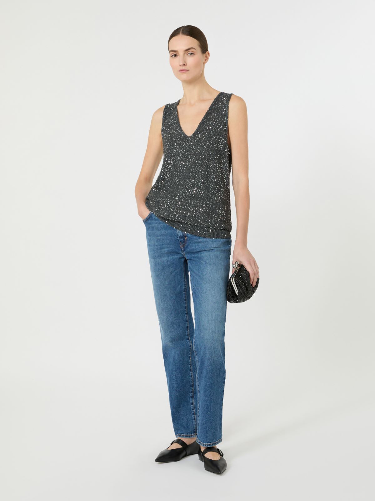 Sleeveless jumper with sequins - DARK GREY - Max Mara - 5