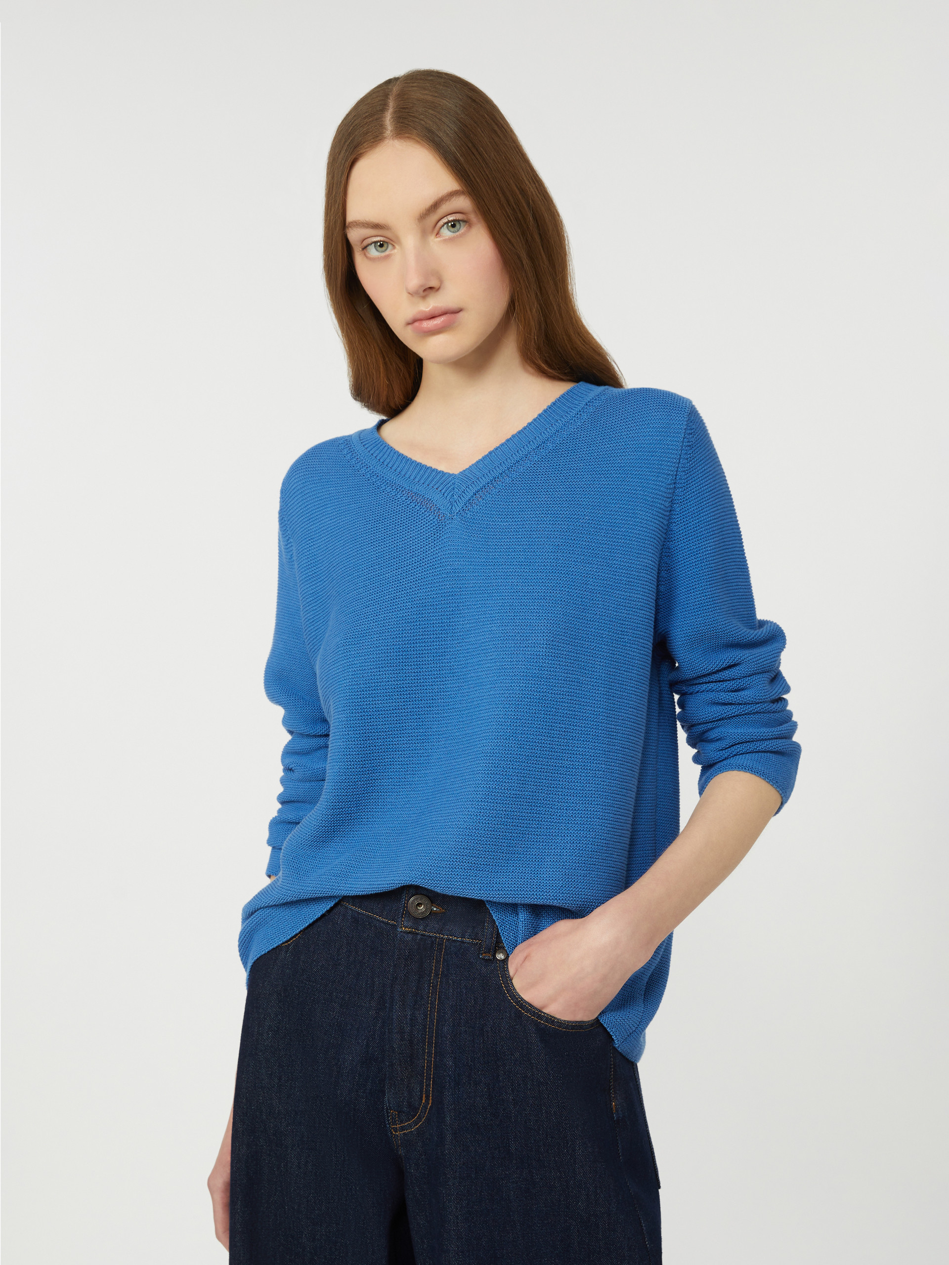 Cotton boxy sweater - CORNFLOWER BLUE - Max Mara - 4