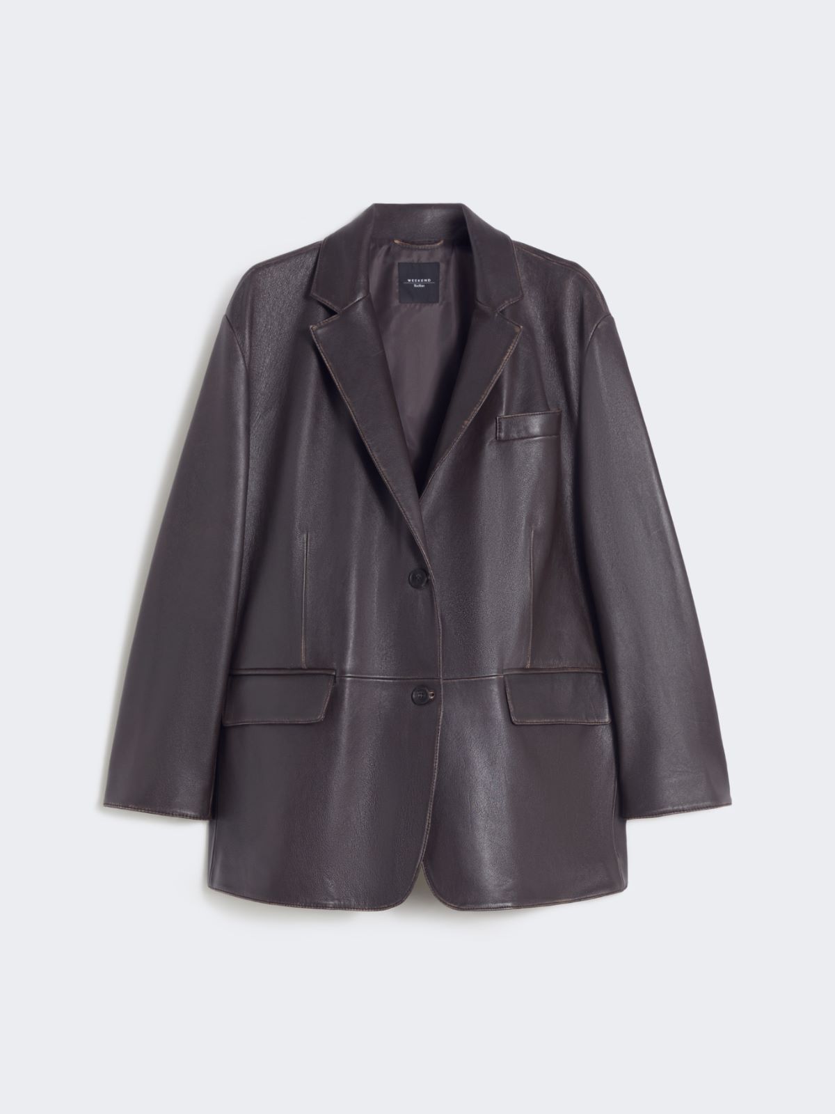 Oversized leather blazer - BROWN - Max Mara - 5