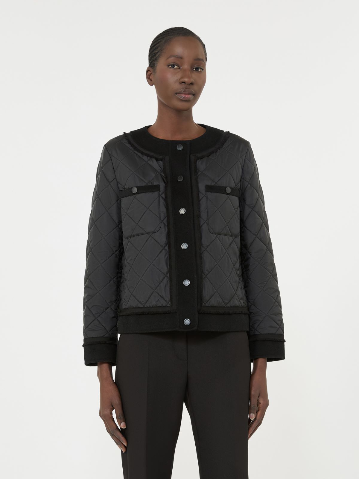 Krótka ocieplana kurtka z płótna hydrofobowego - CZARNY - Max Mara - 6