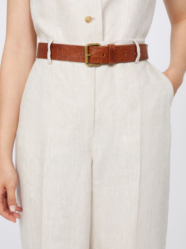 Croc print leather belt - TOBACCO - 3