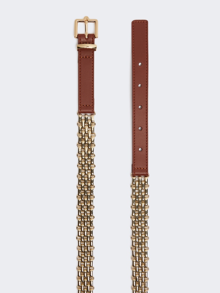 Metallic chain and leather belt - GOLD - Max Mara - 2