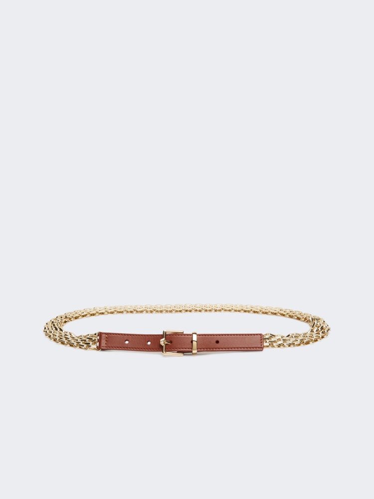 Metallic chain and leather belt - GOLD - Max Mara - 1
