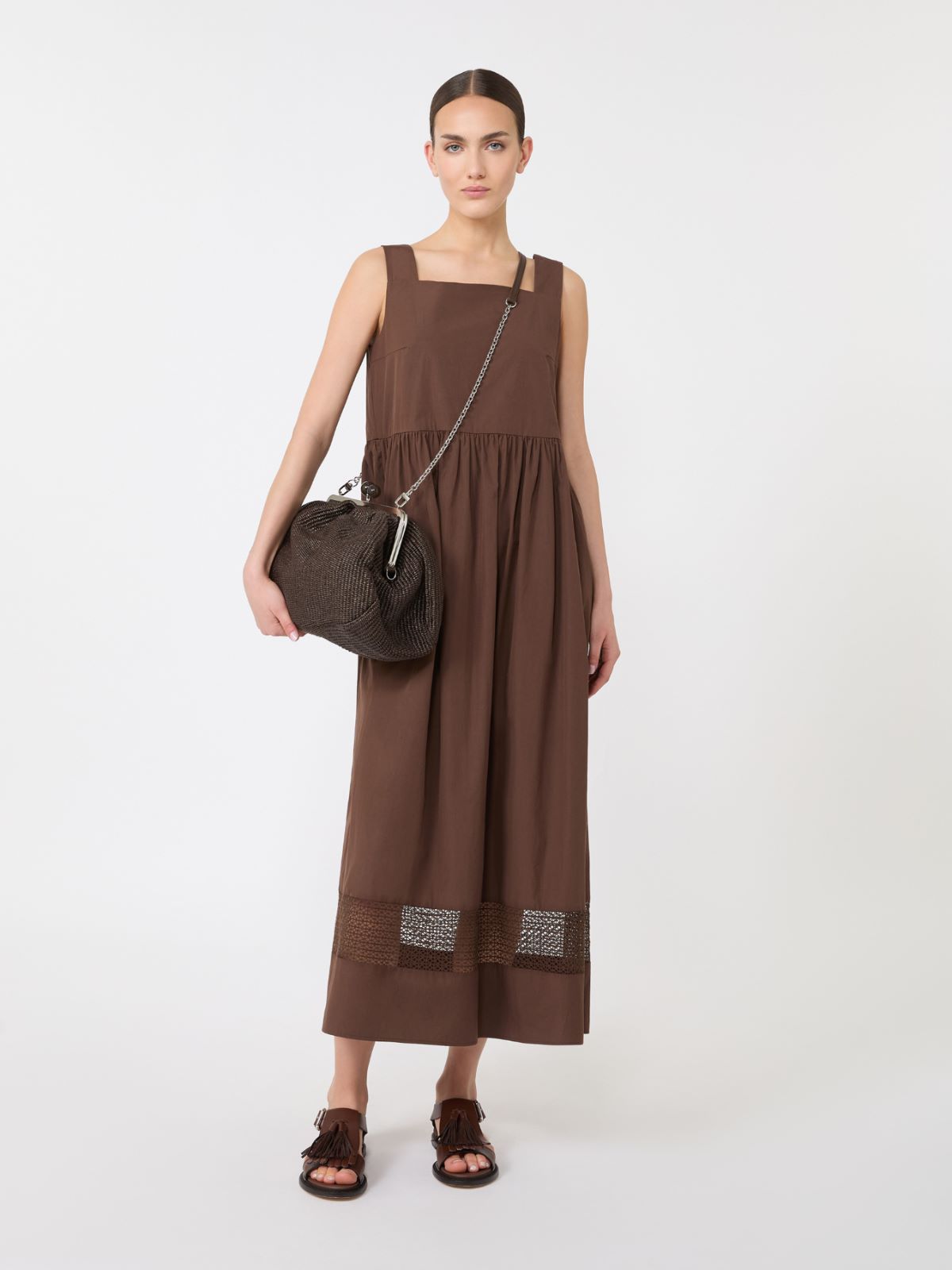 Large raffia-effect Pasticcino bag - DARK BROWN