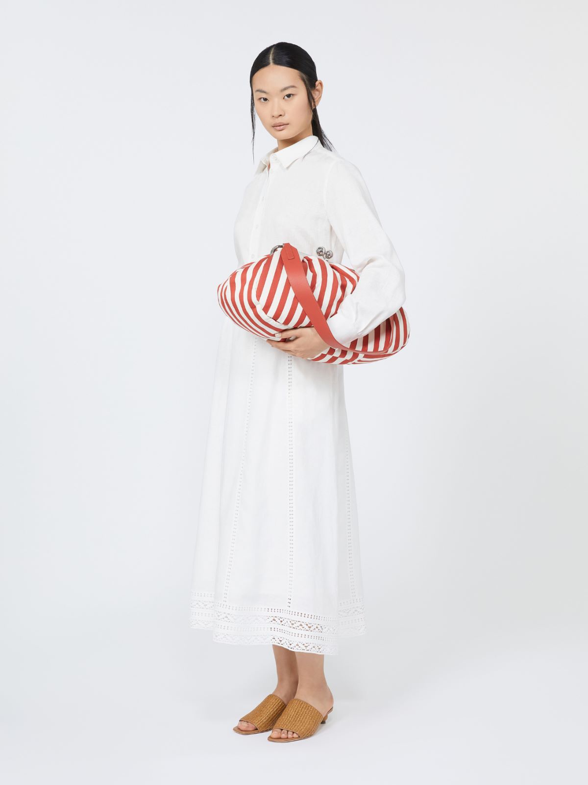 Large striped cotton Pasticcino bag - RED