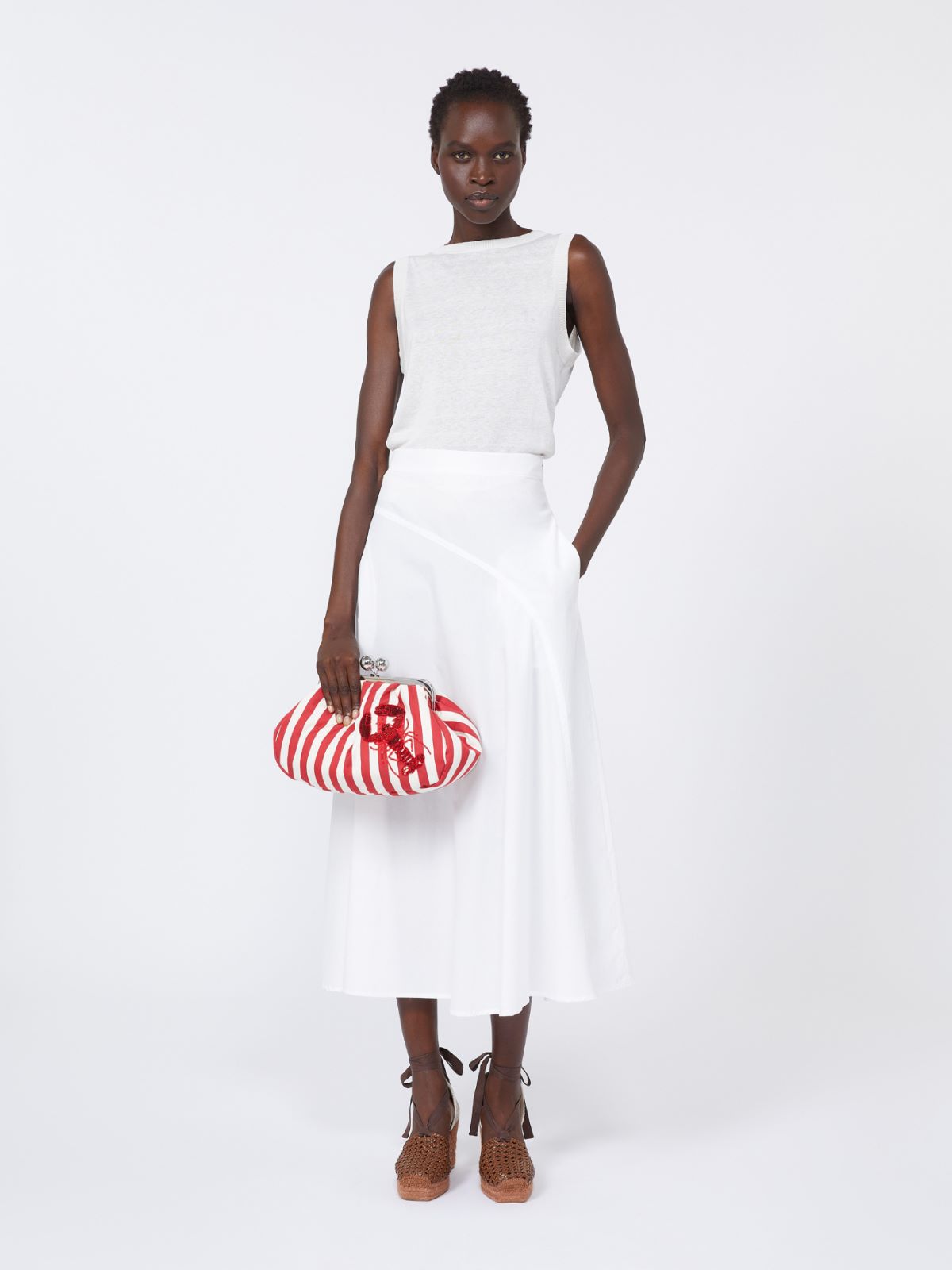 Medium striped cotton Pasticcino bag - RED