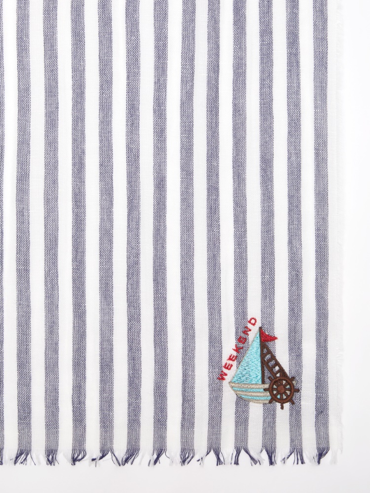 [ペラ] リネン コットン ストール - CORNFLOWER BLUE - 2