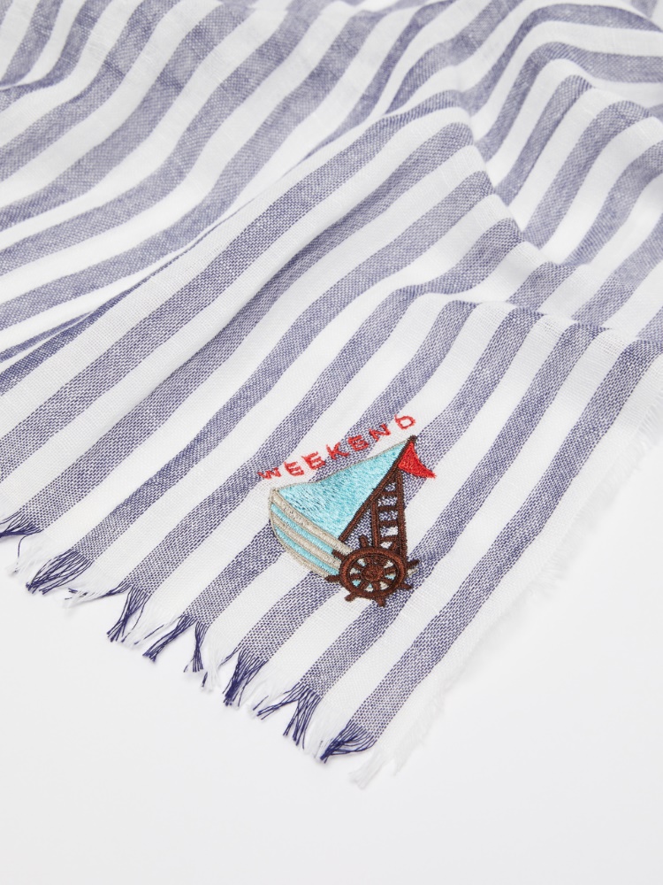 [ペラ] リネン コットン ストール - CORNFLOWER BLUE - 3