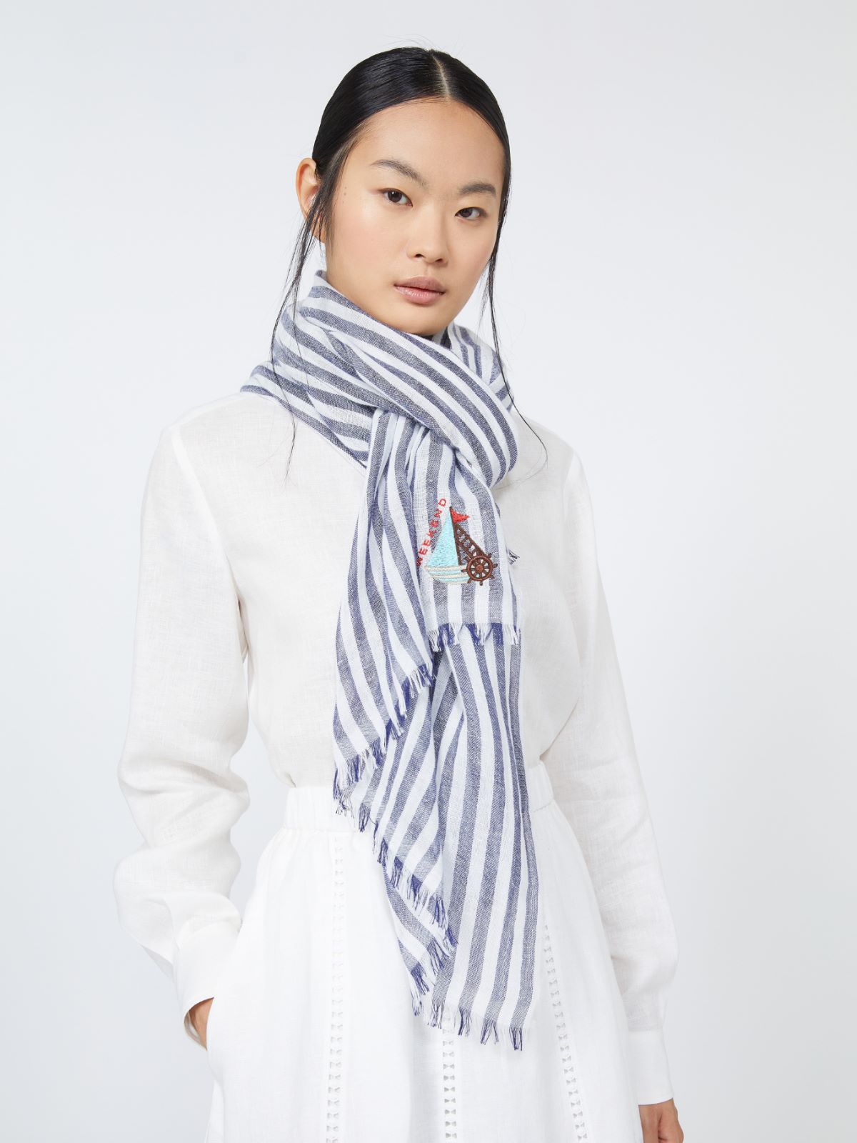 [ペラ] リネン コットン ストール - CORNFLOWER BLUE - 4